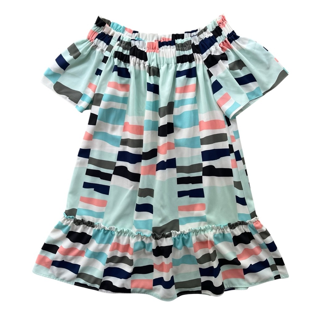 Crosby By Mollie Burch Womens S Colorful Geometric Off The Shoulder Ruffle Dress
